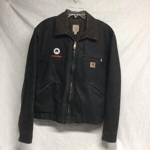 Carhartt Detroit J97 BLK Men's Black Jacket Brown Collar Plaid Lining Sz L